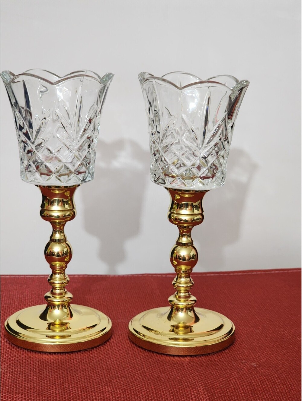 2Baldwin Brass Candlesticks Fluted Crystal Glass Stunning Octagon Bottom Letter